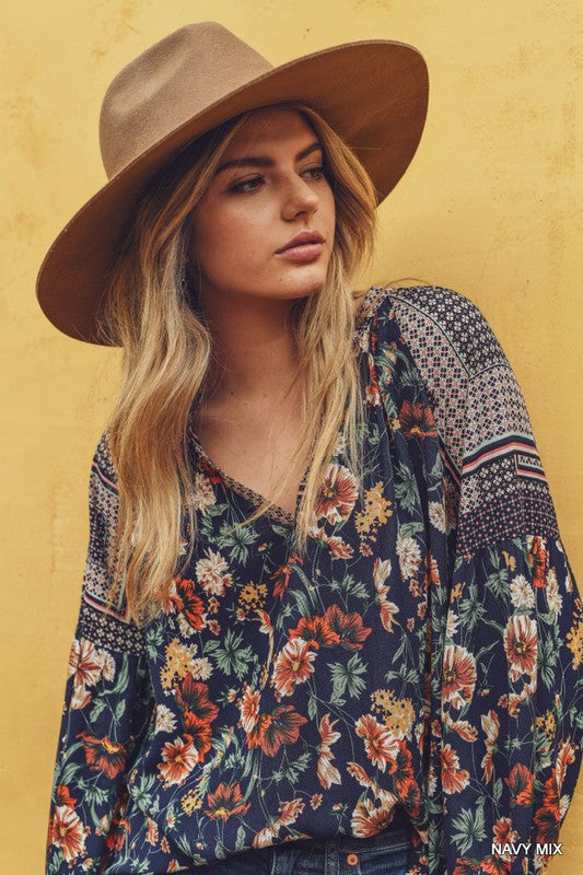 Floral Bubble sleeve top