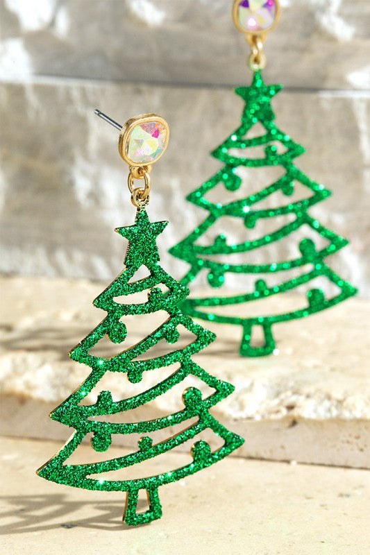 Christmas Tree Glitter Earrings