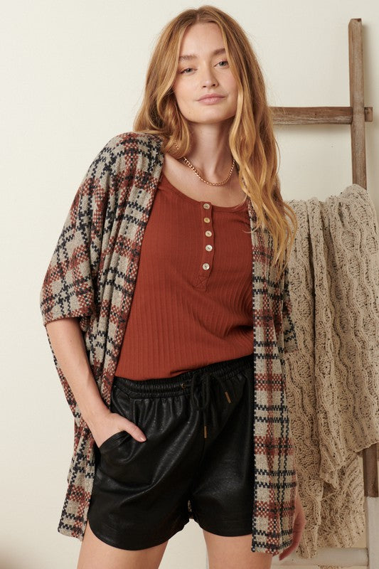 Rust Plaid Cardigan