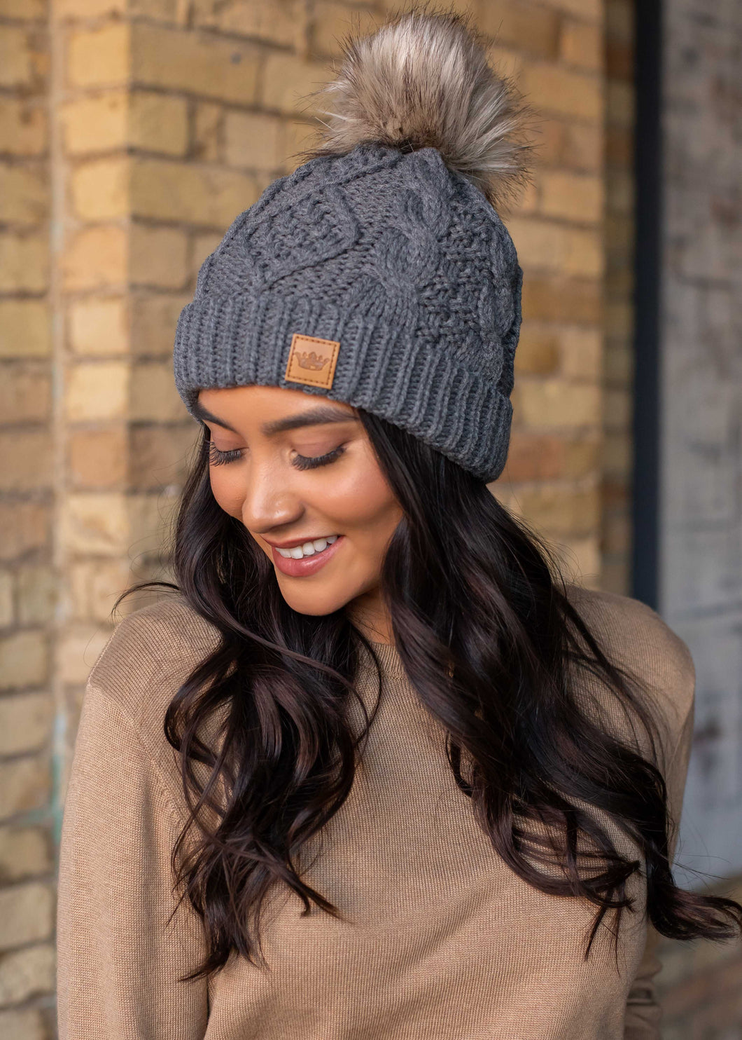 Gray cable knit hat