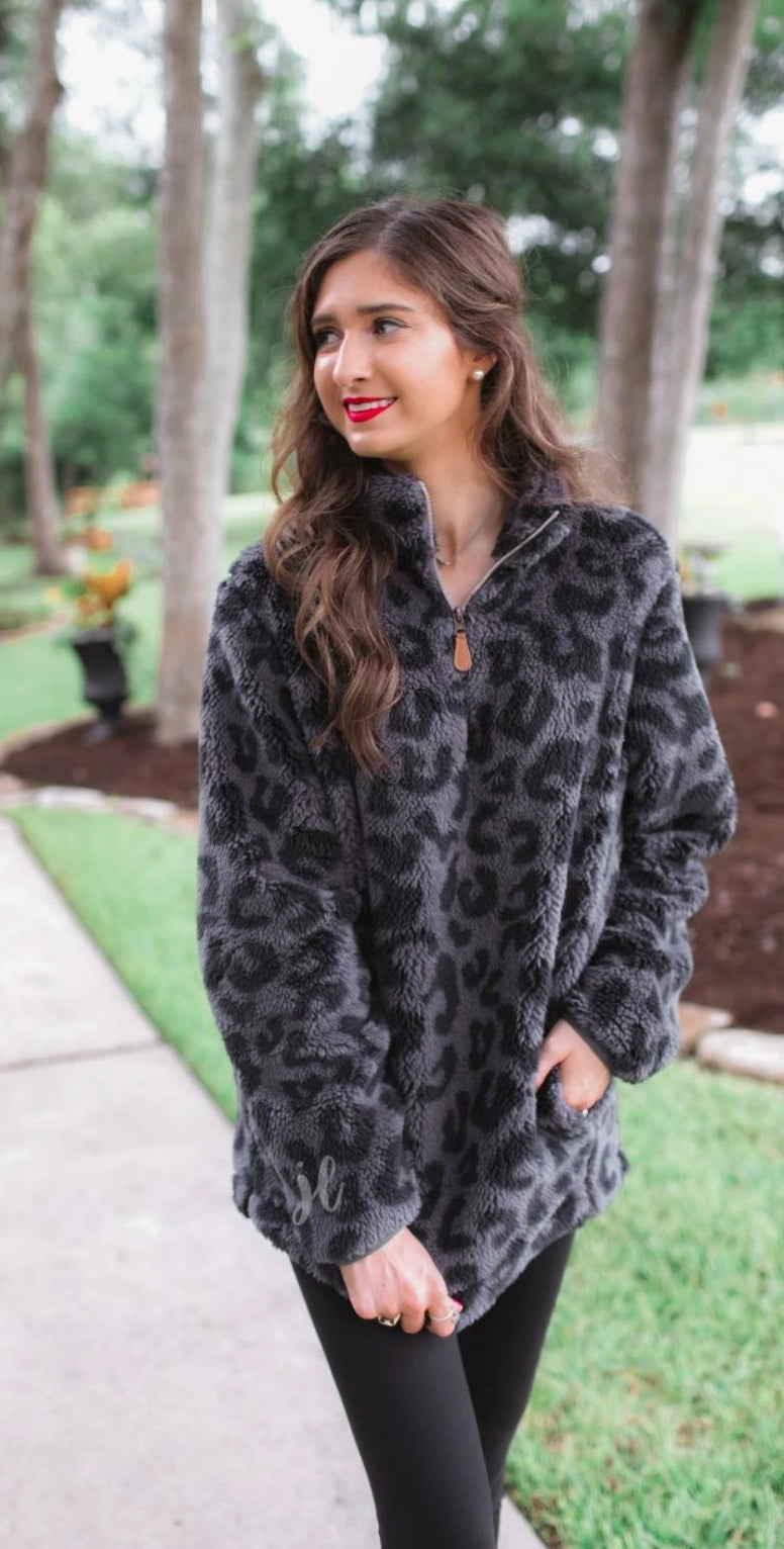 Raven Black Leopard Sherpa