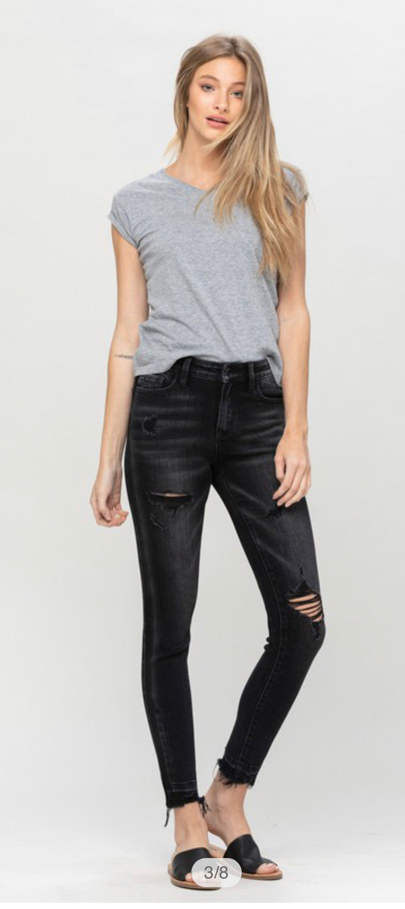 Distressed Black Vervet Jean