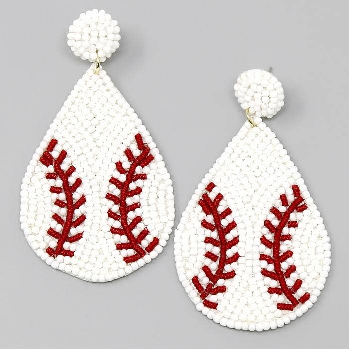 Baseball Seed Beaded Teardrop Earrings