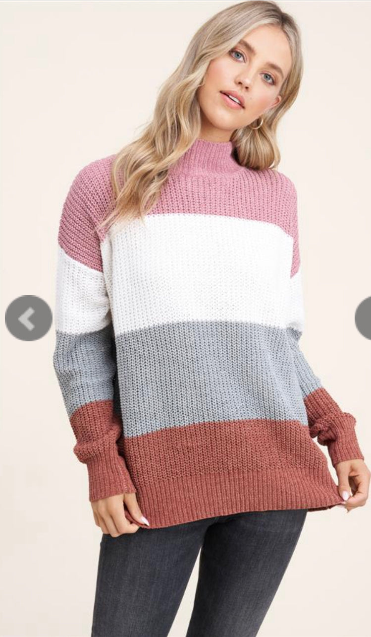 Rose Color Block Sweater