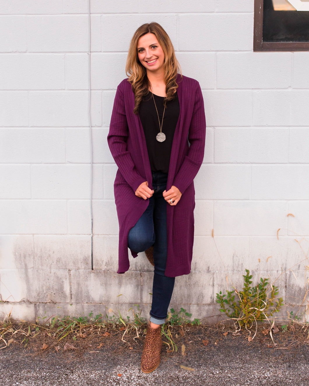 Plum Ribbed Cardigan