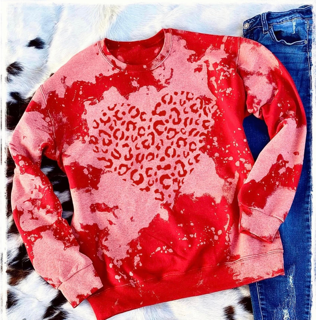 Leopard Heart Bleached Sweatshirt