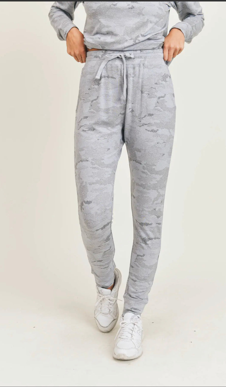 Light Camo Joggers With Drawstrings Gray