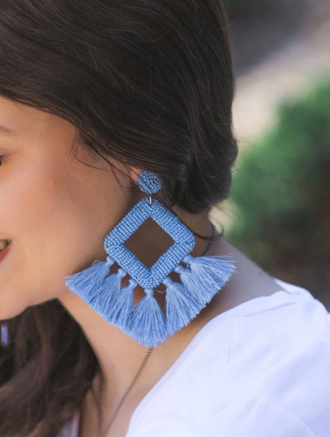 Ellie Fringe Drop Earrings Dusty Blue