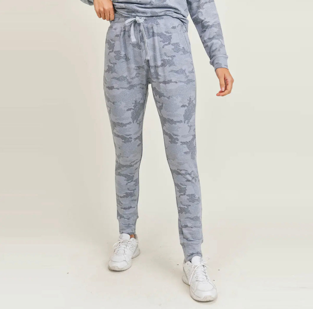 Light Camo Joggers With Drawstrings Blue